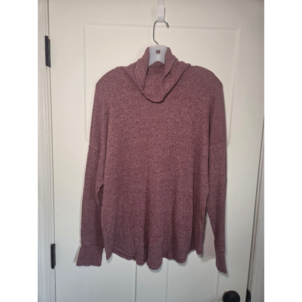 American Eagle Cowl Neck Sweater Mauve Rose Ribbed Knit Pullover Large